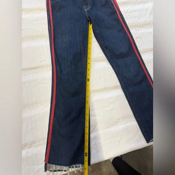NWT MOTHER Insider Crop Step Fray Dark Blue Cropped‎ Jeans with Red Accents - Picture 13 of 16